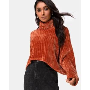 Altar'd State Cropped Chunky Crop Turtle Neck Burnt Orange Fall Sweater Medium